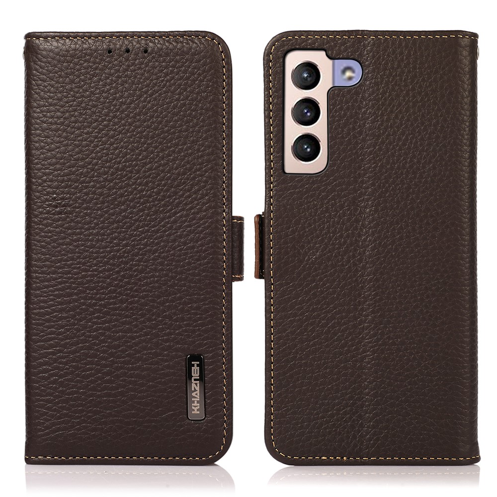 KHAZNEH KHAZNEH Samsung Galaxy S22 Plus Fodral Litchi Äkta Läder Brun