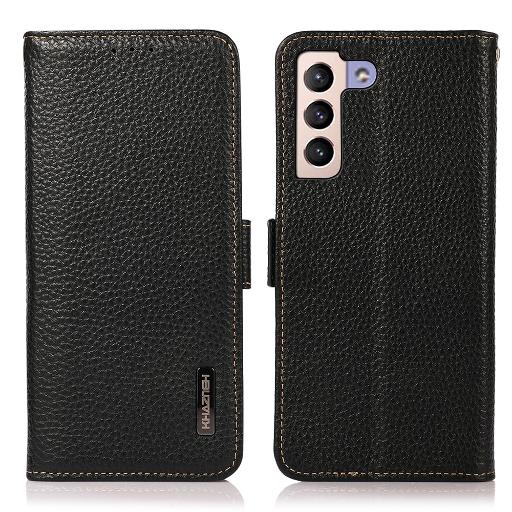 KHAZNEH KHAZNEH Samsung Galaxy S22 Plus Fodral Litchi Äkta Läder Svart