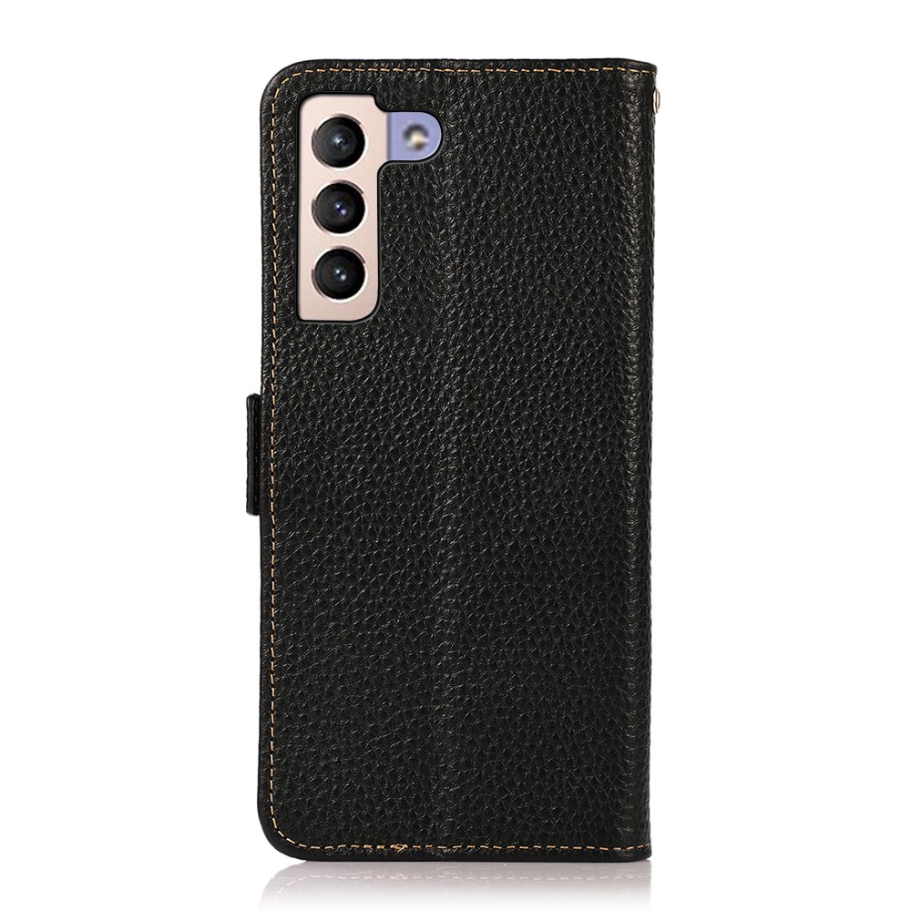 KHAZNEH KHAZNEH Samsung Galaxy S22 Plus Fodral Litchi Äkta Läder Svart