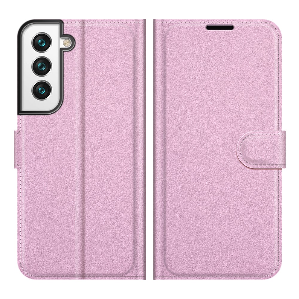  Samsung Galaxy S22 Plus Fodral Litchi Textur Ljus Rosa