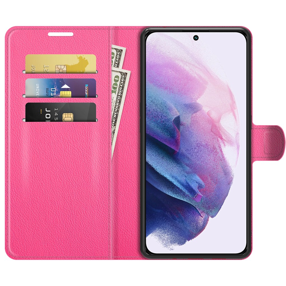  Samsung Galaxy S22 Plus Fodral Litchi Textur Rosa