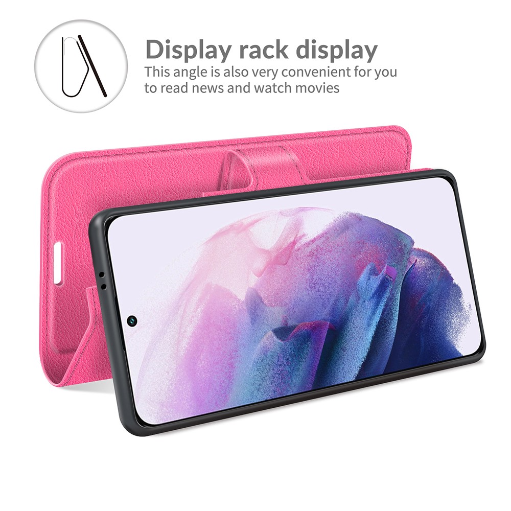  Samsung Galaxy S22 Plus Fodral Litchi Textur Rosa