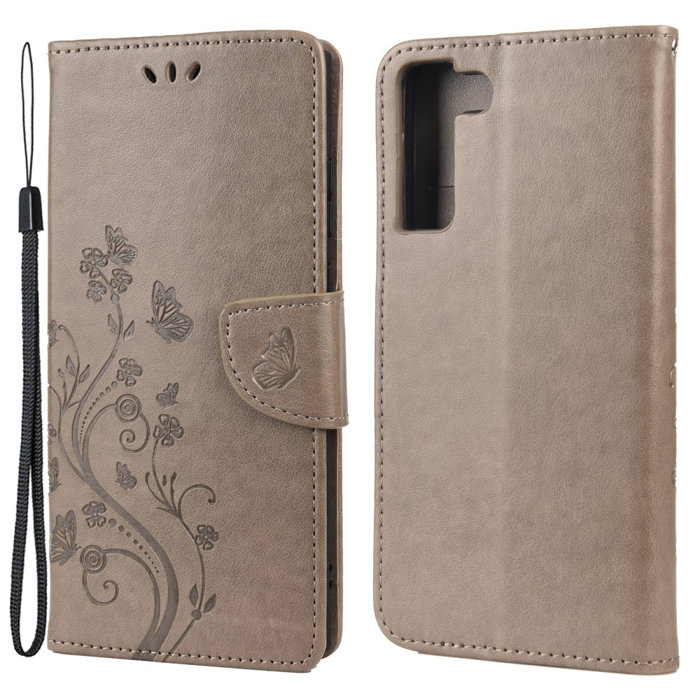  Samsung Galaxy S22 Plus Fodral Butterfly Läder Grå