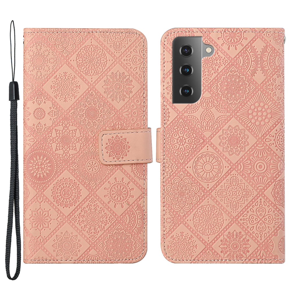  Samsung Galaxy S22 Plus Fodral Tryckta Mandala Blommor Roséguld