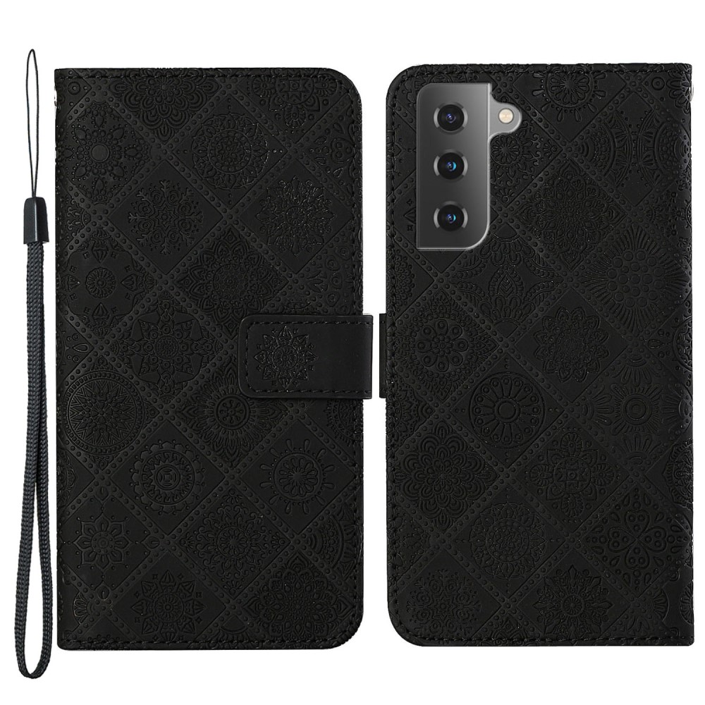  Samsung Galaxy S22 Plus Fodral Tryckta Mandala Blommor Svart