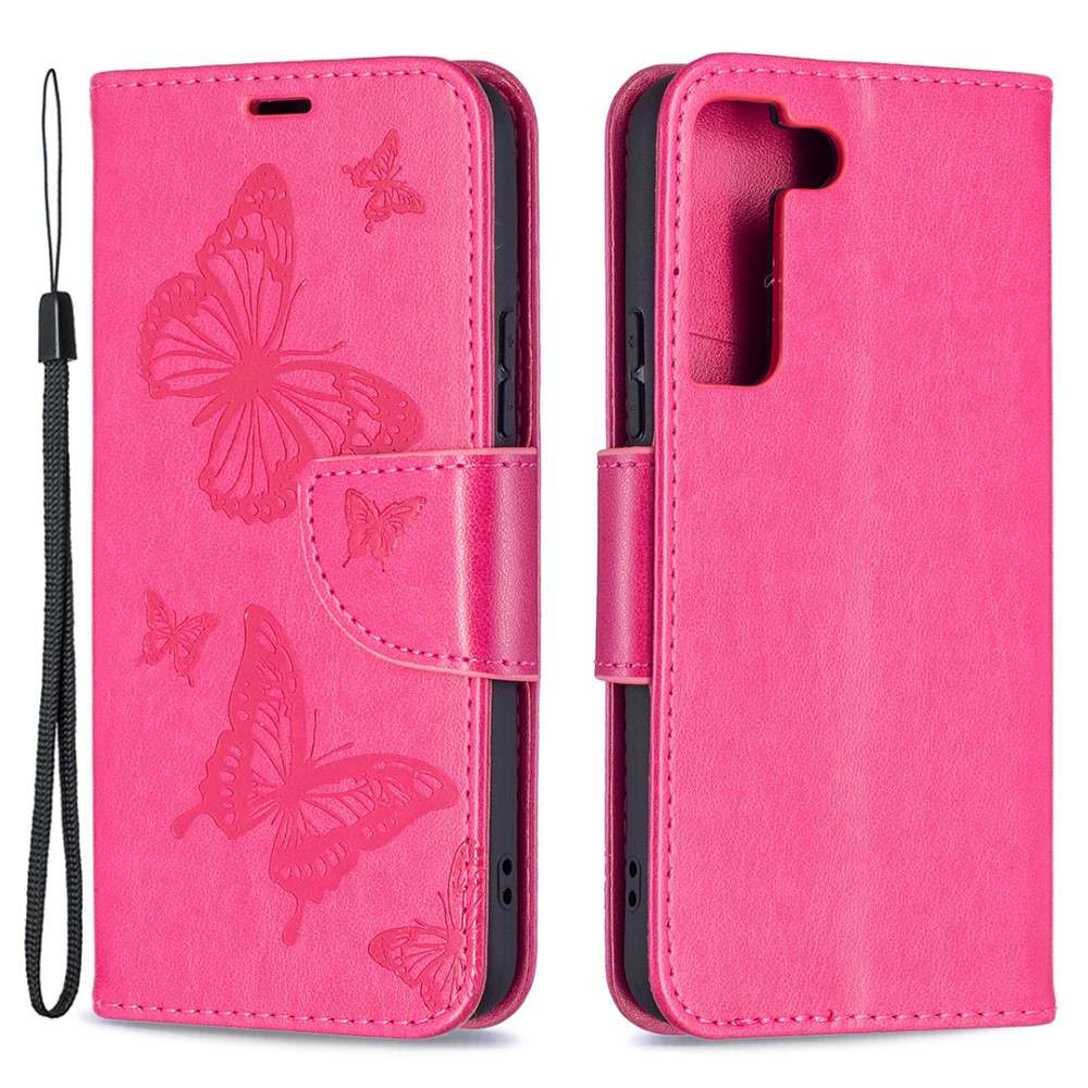  Samsung Galaxy S22 Plus Fodral Tryckt Fjäril Rosa