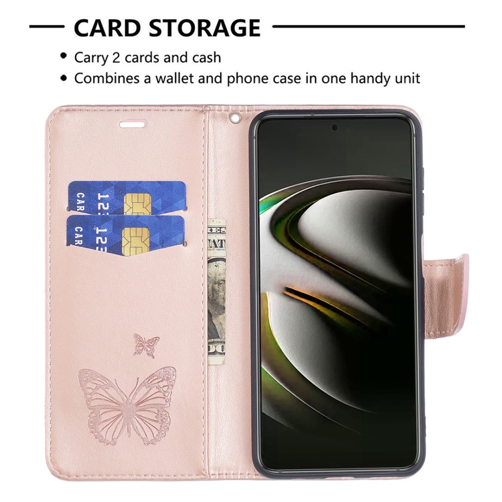  Samsung Galaxy S22 Plus Fodral Tryckt Fjäril Roséguld