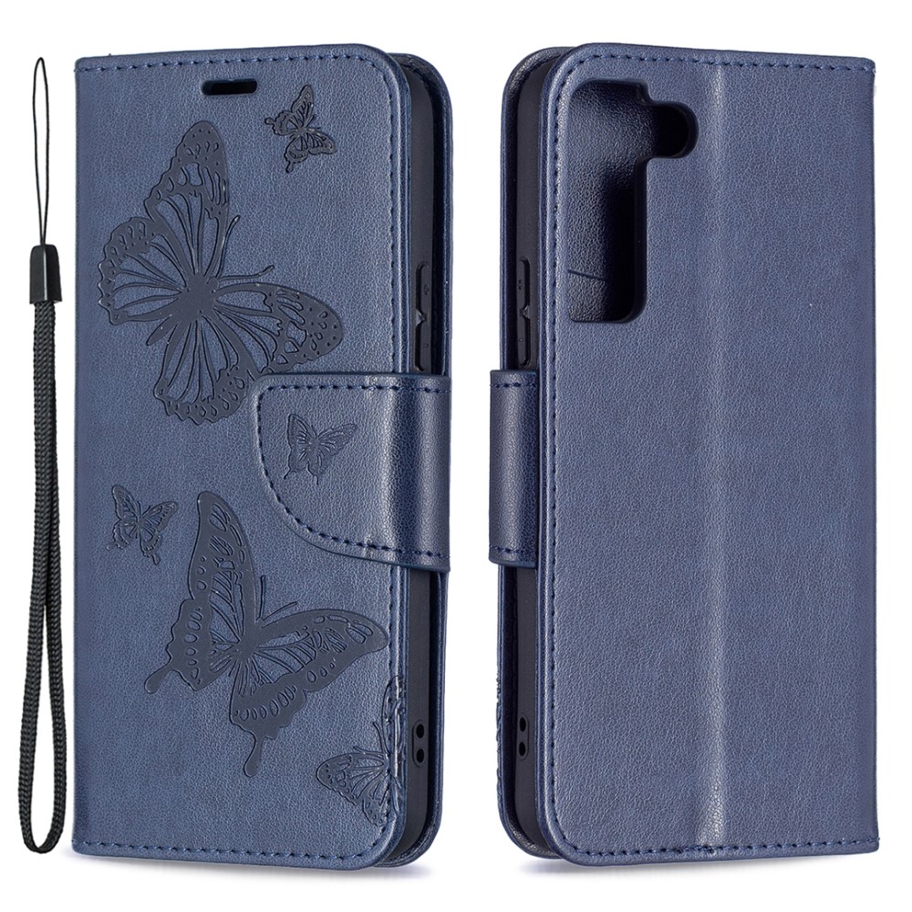  Samsung Galaxy S22 Plus Fodral Tryckt Fjäril Mörk Blå