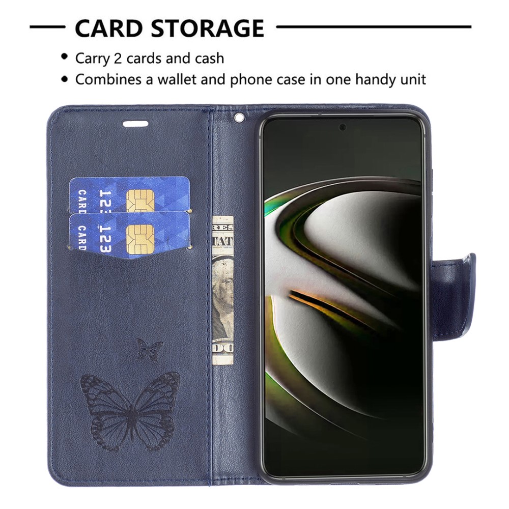  Samsung Galaxy S22 Plus Fodral Tryckt Fjäril Mörk Blå