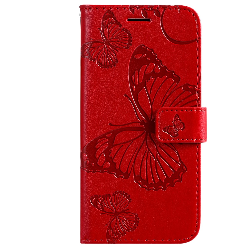  Samsung Galaxy S22 Plus Fodral Fjärilar Tryckt Läder Röd