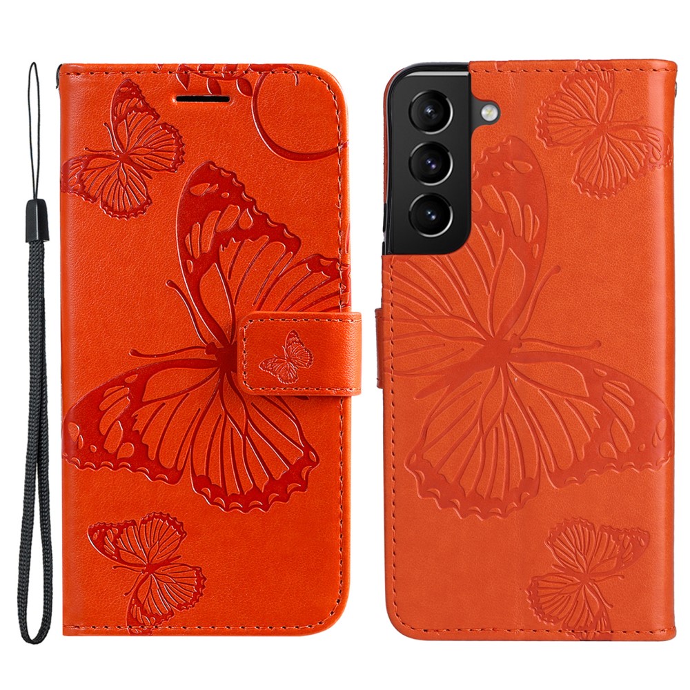  Samsung Galaxy S22 Plus Fodral Fjärilar Tryckt Läder Orange