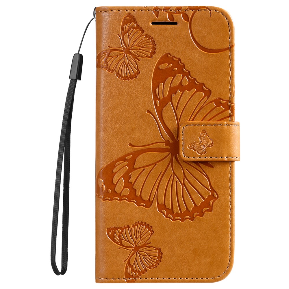  Samsung Galaxy S22 Plus Fodral Fjärilar Tryckt Läder Ljus Brun