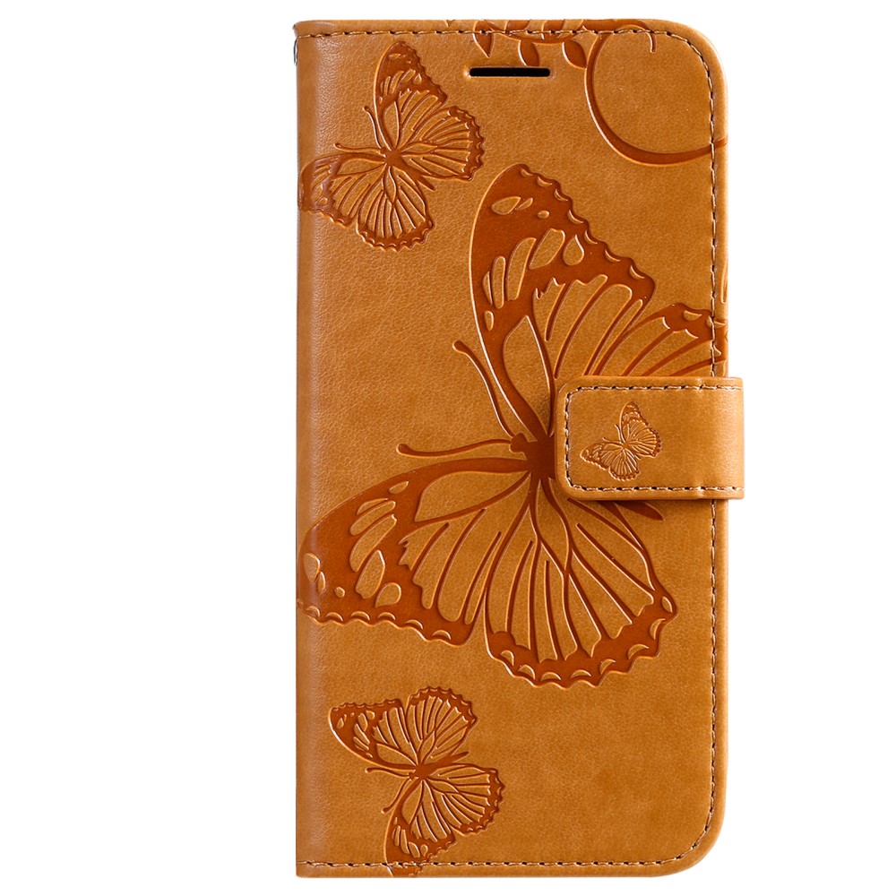  Samsung Galaxy S22 Plus Fodral Fjärilar Tryckt Läder Ljus Brun