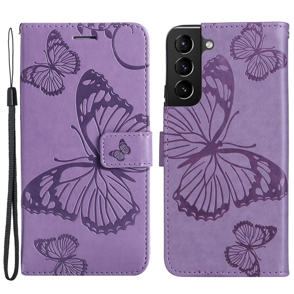  Samsung Galaxy S22 Plus Fodral Fjärilar Tryckt Läder Lila