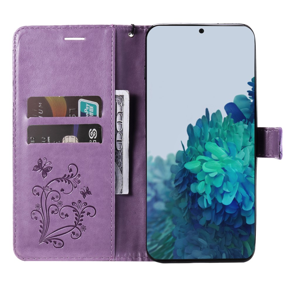  Samsung Galaxy S22 Plus Fodral Fjärilar Tryckt Läder Lila