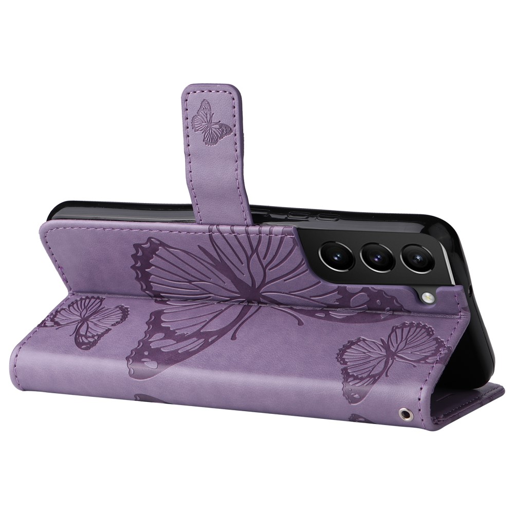  Samsung Galaxy S22 Plus Fodral Fjärilar Tryckt Läder Lila