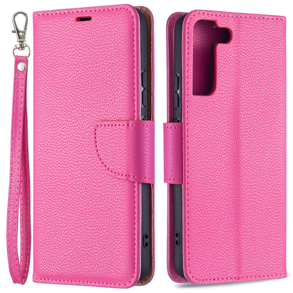  Samsung Galaxy S22 Plus Fodral Litchi Textur Läder Rosa