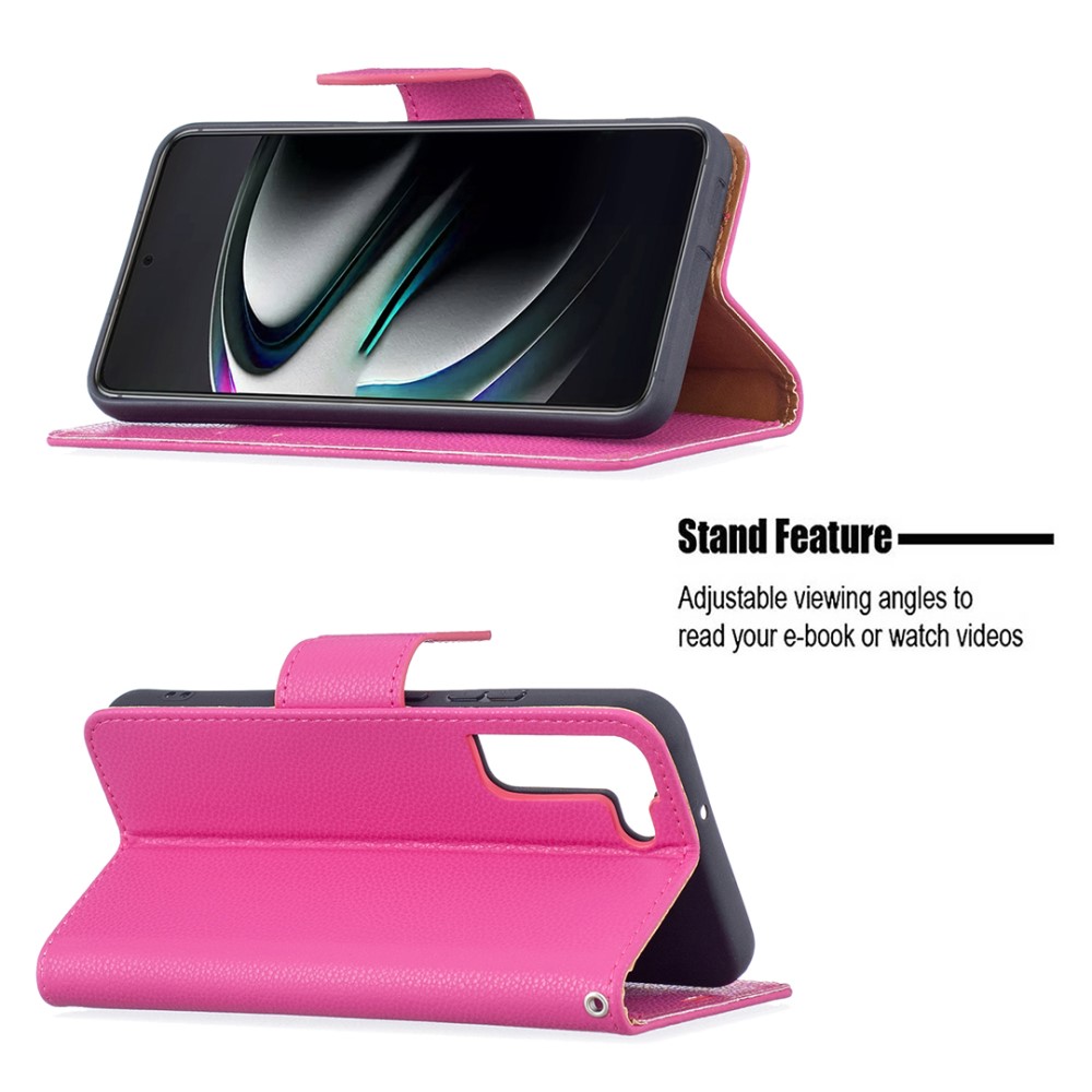  Samsung Galaxy S22 Plus Fodral Litchi Textur Läder Rosa