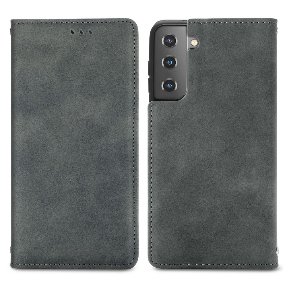  Samsung Galaxy S22 Plus Fodral Flip Retro Läder Grå