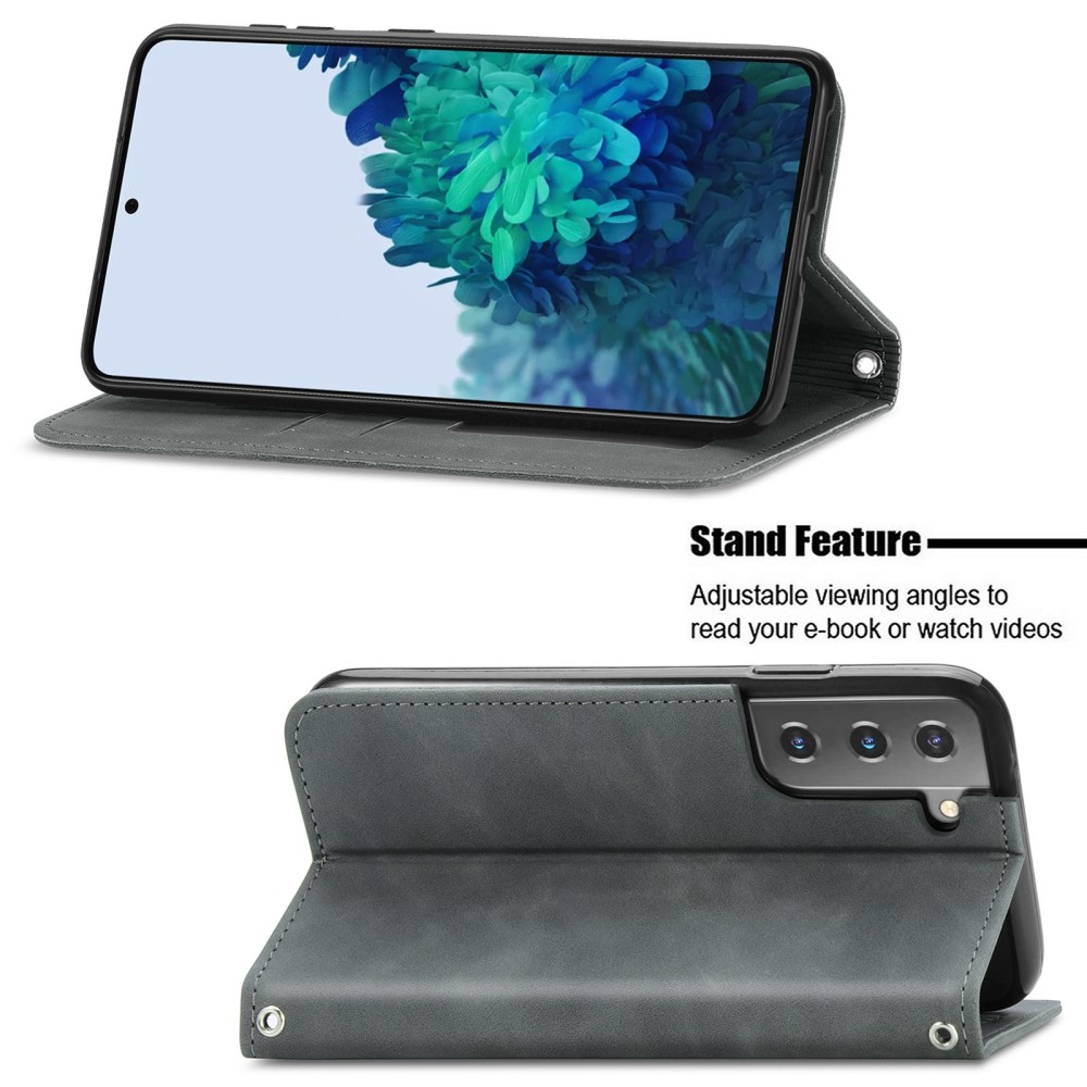  Samsung Galaxy S22 Plus Fodral Flip Retro Läder Grå
