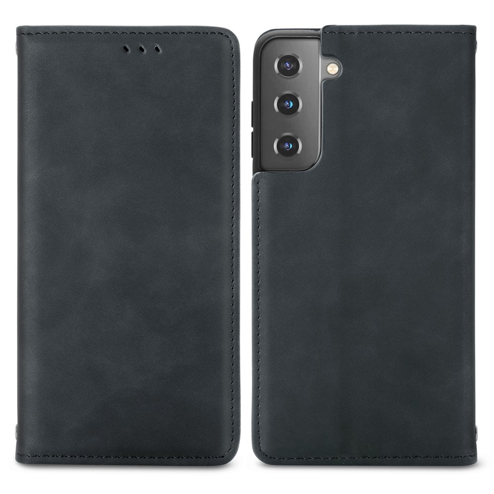  Samsung Galaxy S22 Plus Fodral Flip Retro Läder Svart