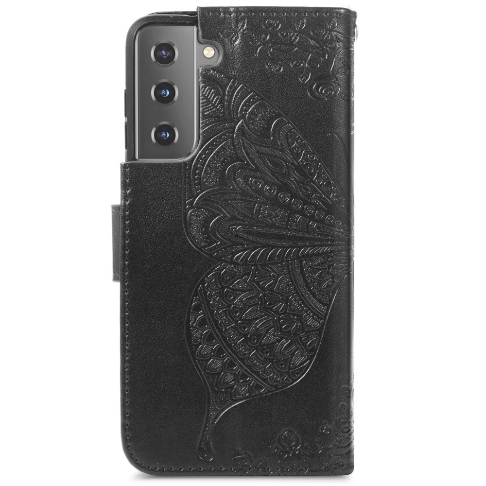  Samsung Galaxy S22 Plus Fodral Butterfly Tryckt Läder Svart