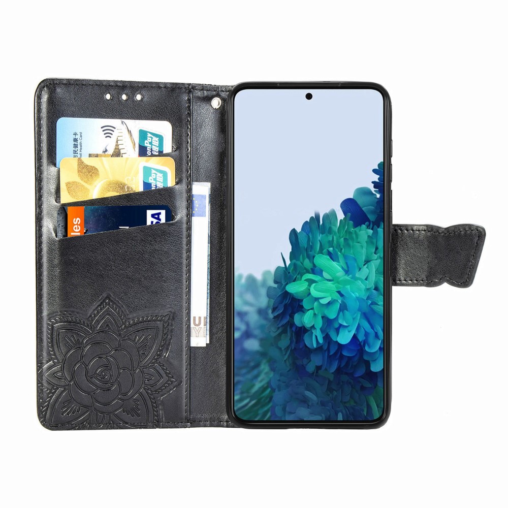  Samsung Galaxy S22 Plus Fodral Butterfly Tryckt Läder Svart