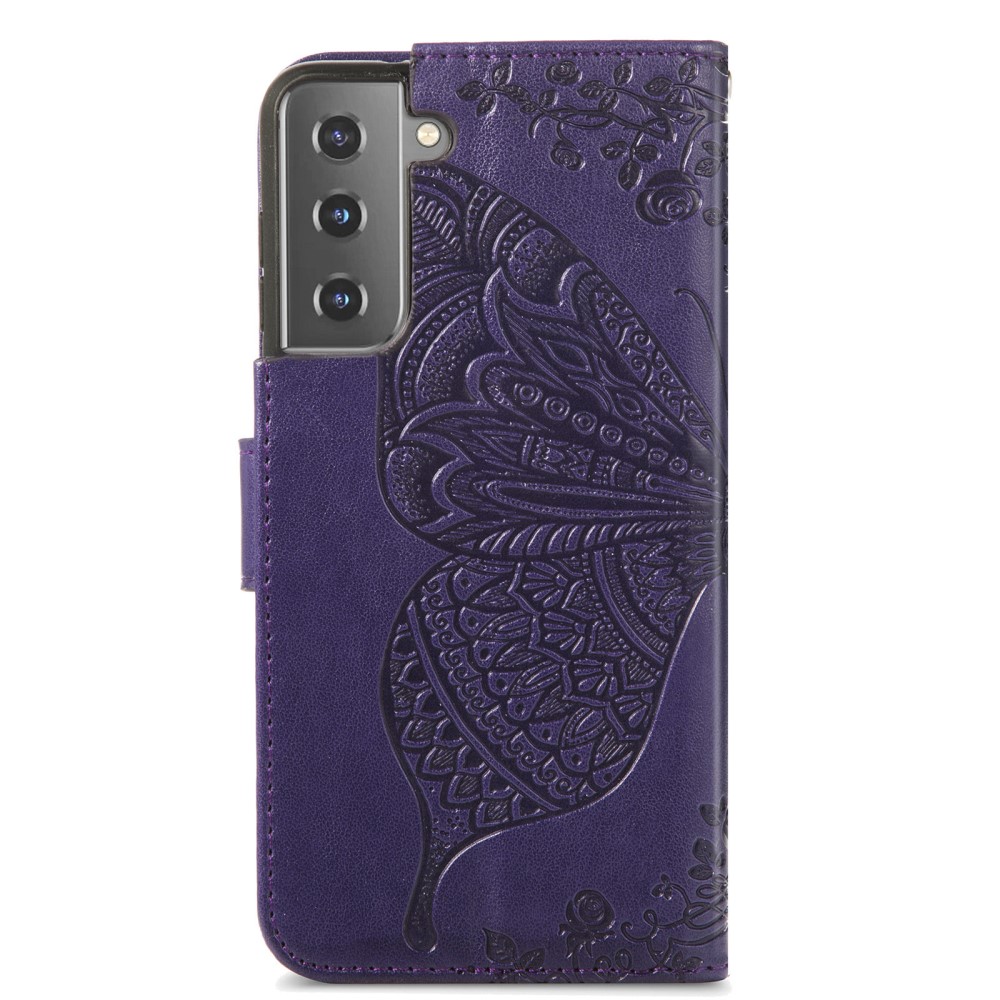  Samsung Galaxy S22 Plus Fodral Butterfly Tryckt Läder Lila