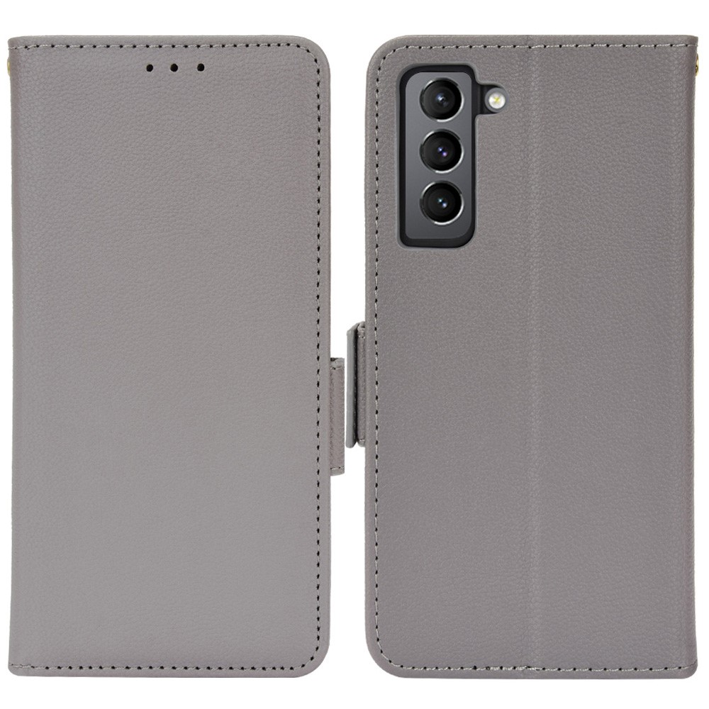  Samsung Galaxy S22 Plus Fodral Litchi Textur Grå