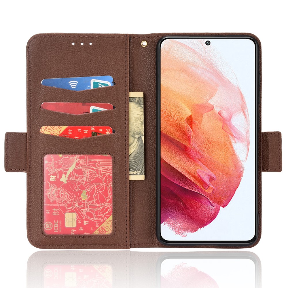  Samsung Galaxy S22 Plus Fodral Litchi Textur Brun