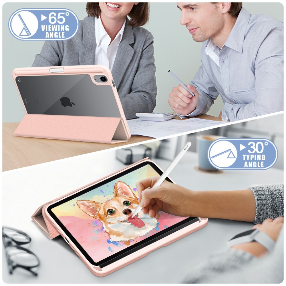  iPad Mini 2024/2021 Fodral Tri-Fold Hybrid Pennhållare Ljus Rosa