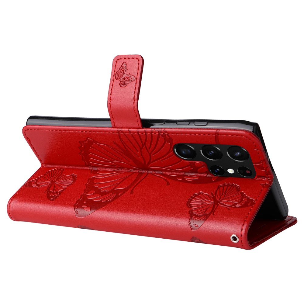  Samsung Galaxy S22 Ultra Fodral Tryck Butterfly Röd