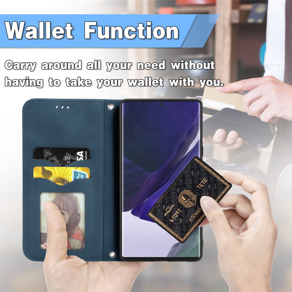  Samsung Galaxy S22 Ultra Fodral Flip Retro Läder Blå