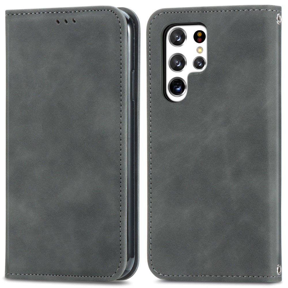  Samsung Galaxy S22 Ultra Fodral Flip Retro Läder Grå
