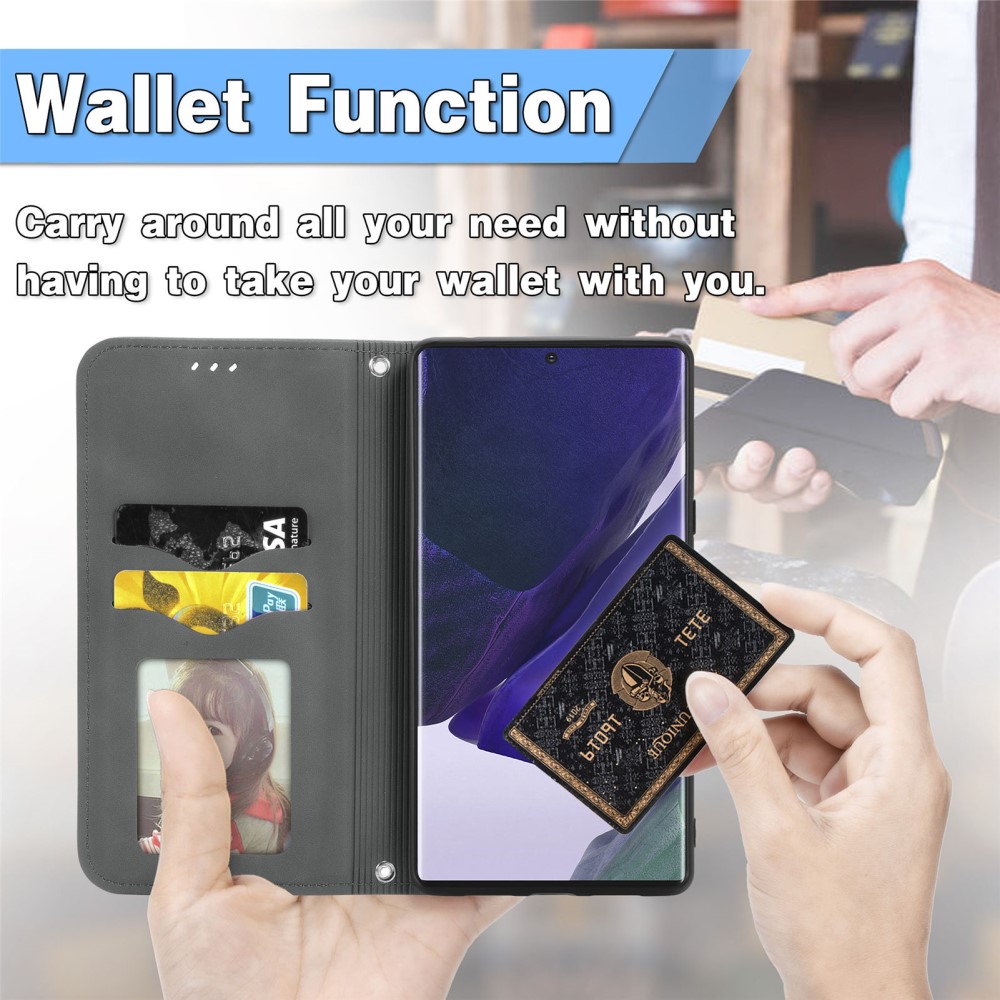  Samsung Galaxy S22 Ultra Fodral Flip Retro Läder Grå