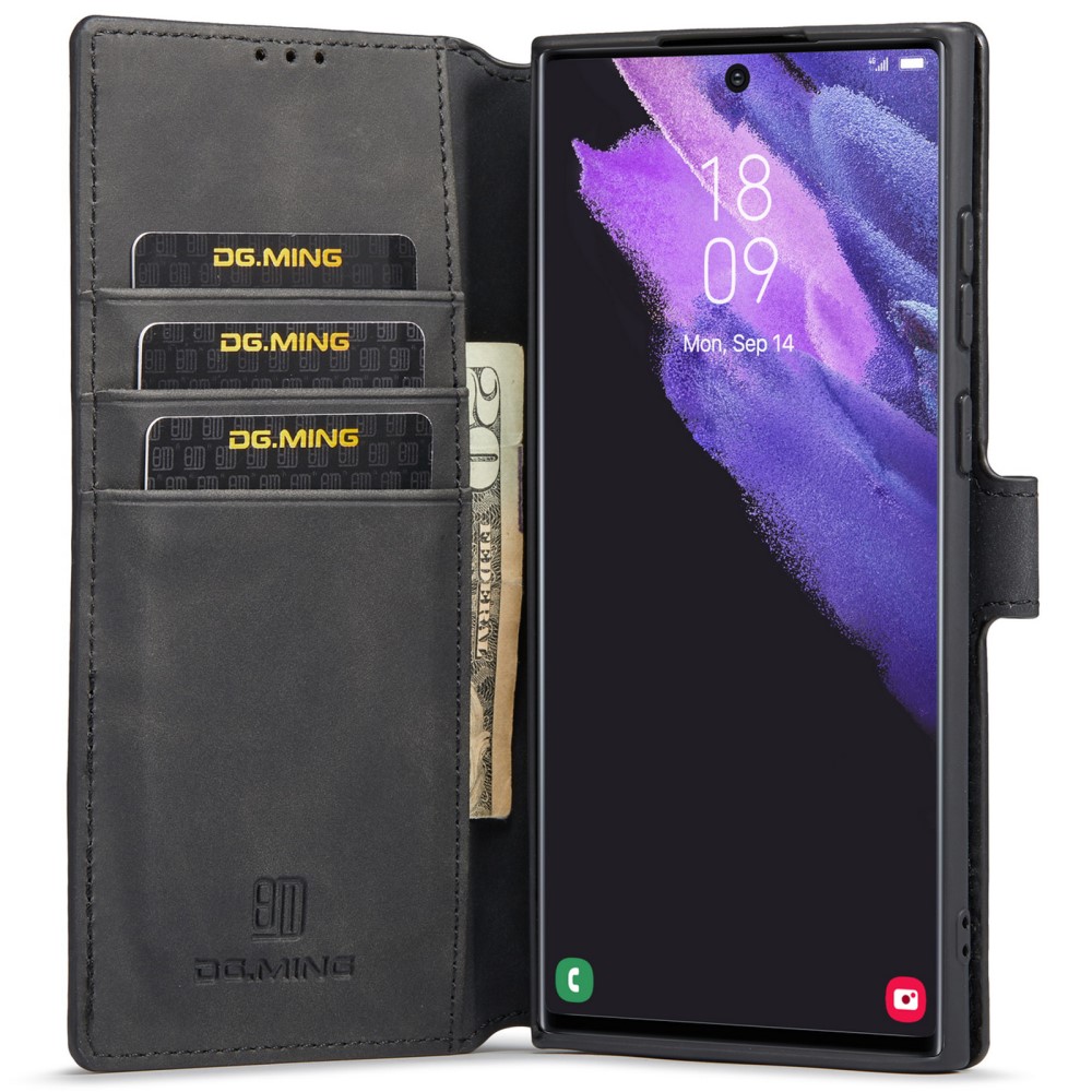 DG.MING DG.MING Samsung Galaxy S22 Ultra Fodral Retro Läder Svart
