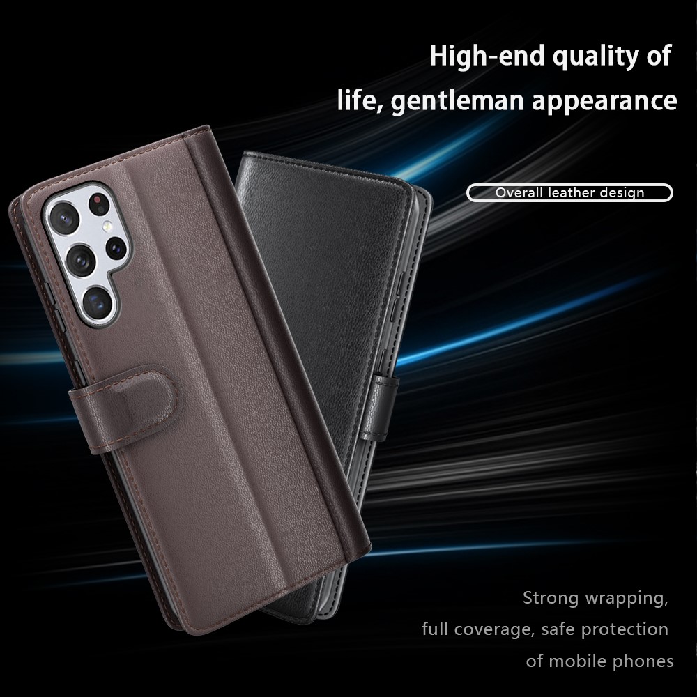  Samsung Galaxy S22 Ultra Fodral Premium Äkta Läder Svart
