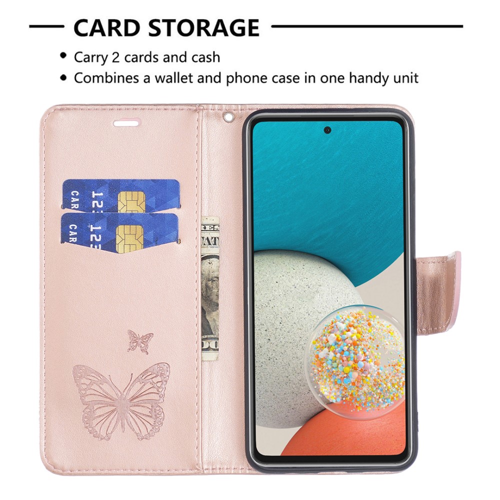  Samsung Galaxy A53 5G Fodral Tryckta Fjärilar Roséguld