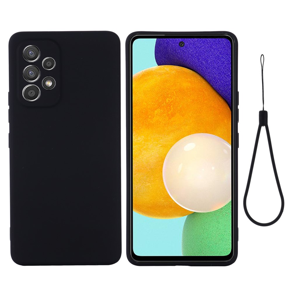  Samsung Galaxy A53 5G Skal Liquid Silikon Med Strap Svart