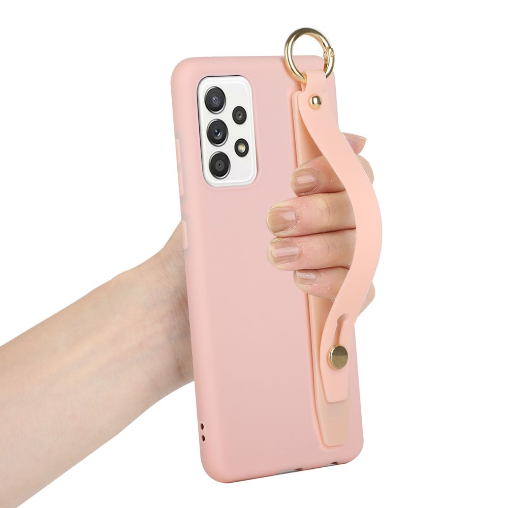 Samsung Galaxy A53 5G Skal TPU Med Fingerstrap Ljus Rosa