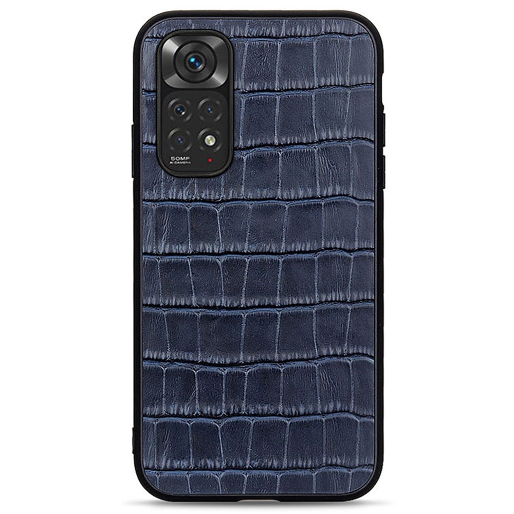  Xiaomi Redmi Note 11 4G Skal Äkta Läder Krokodil Textur Blå