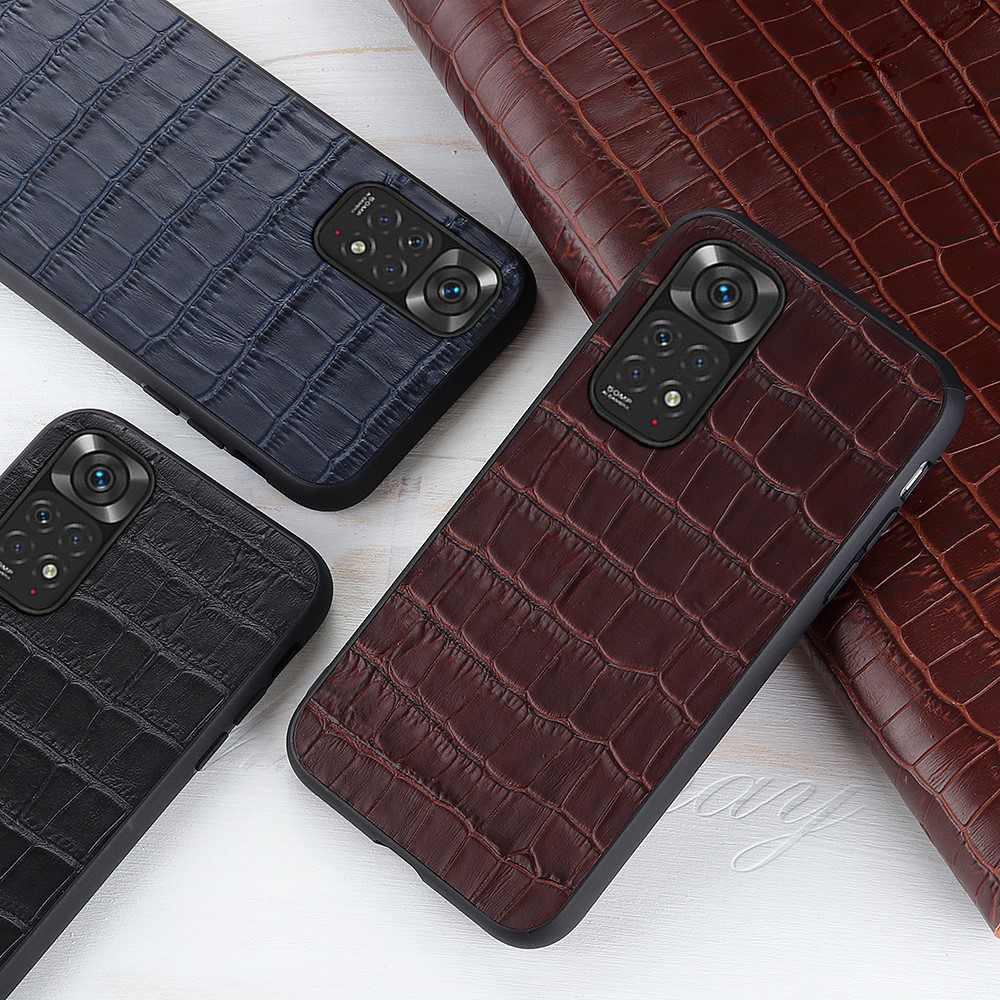  Xiaomi Redmi Note 11 4G Skal Äkta Läder Krokodil Textur Blå