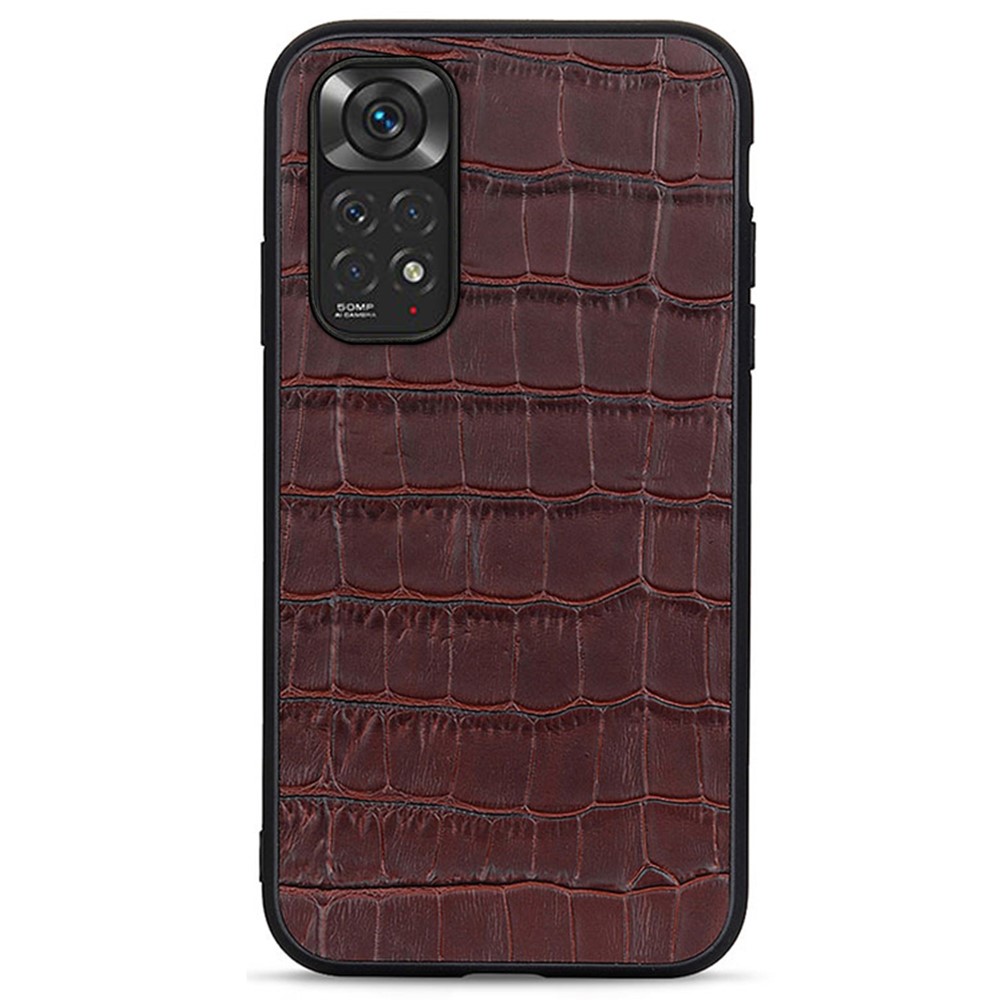  Xiaomi Redmi Note 11 4G Skal Äkta Läder Krokodil Textur Brun