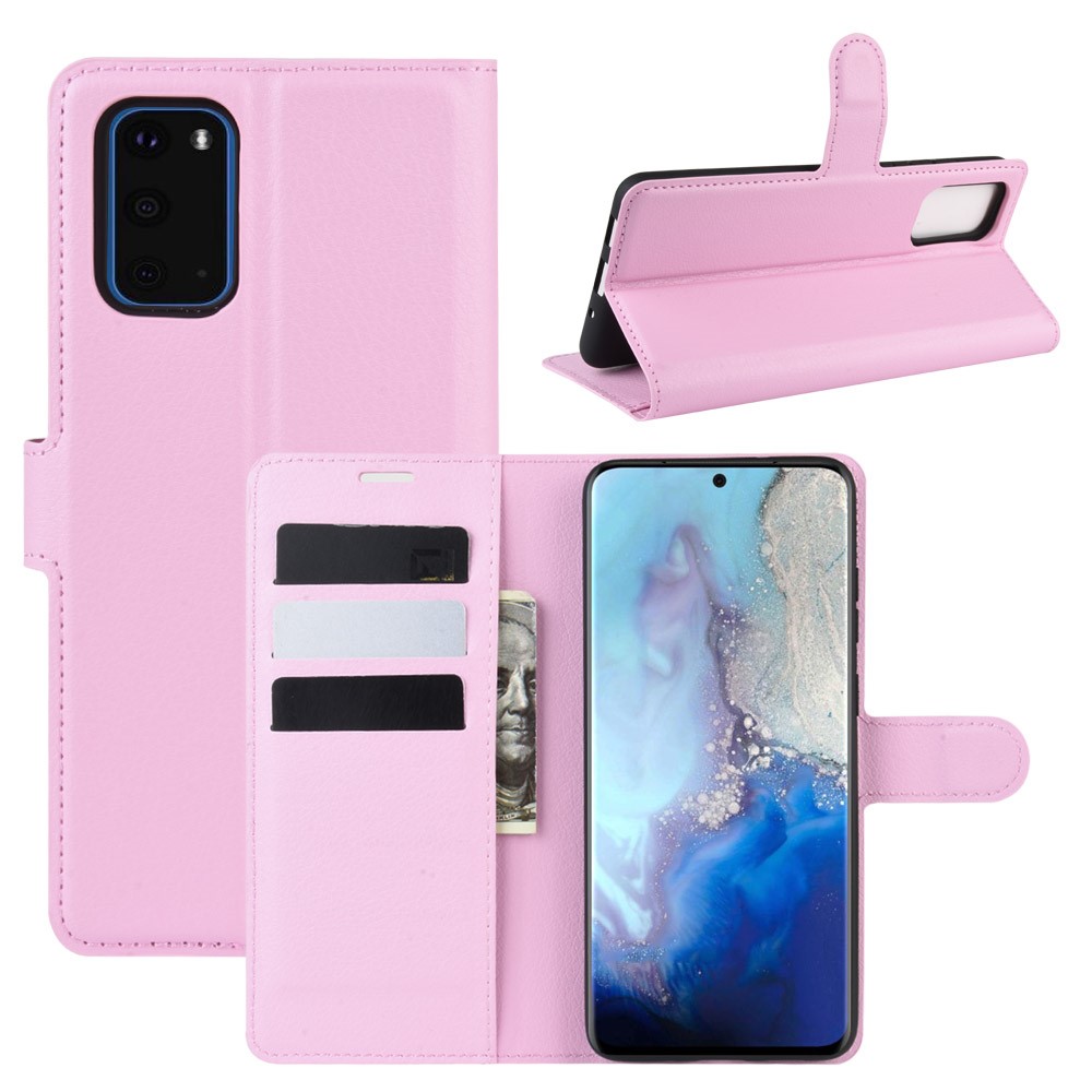  Samsung Galaxy S20 - Litchi Plånboksfodral - Ljus Rosa