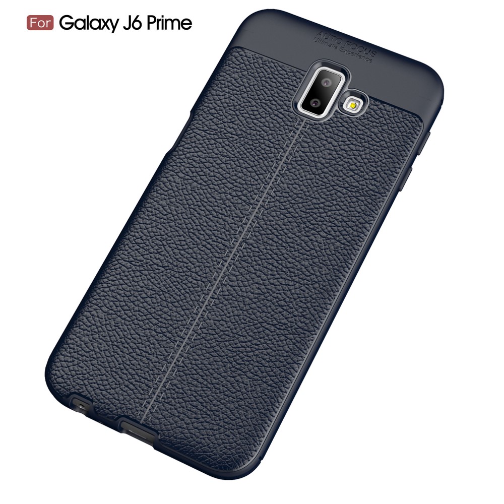  Samsung Galaxy J6 Plus - Litchi läderskal - Mörk Blå