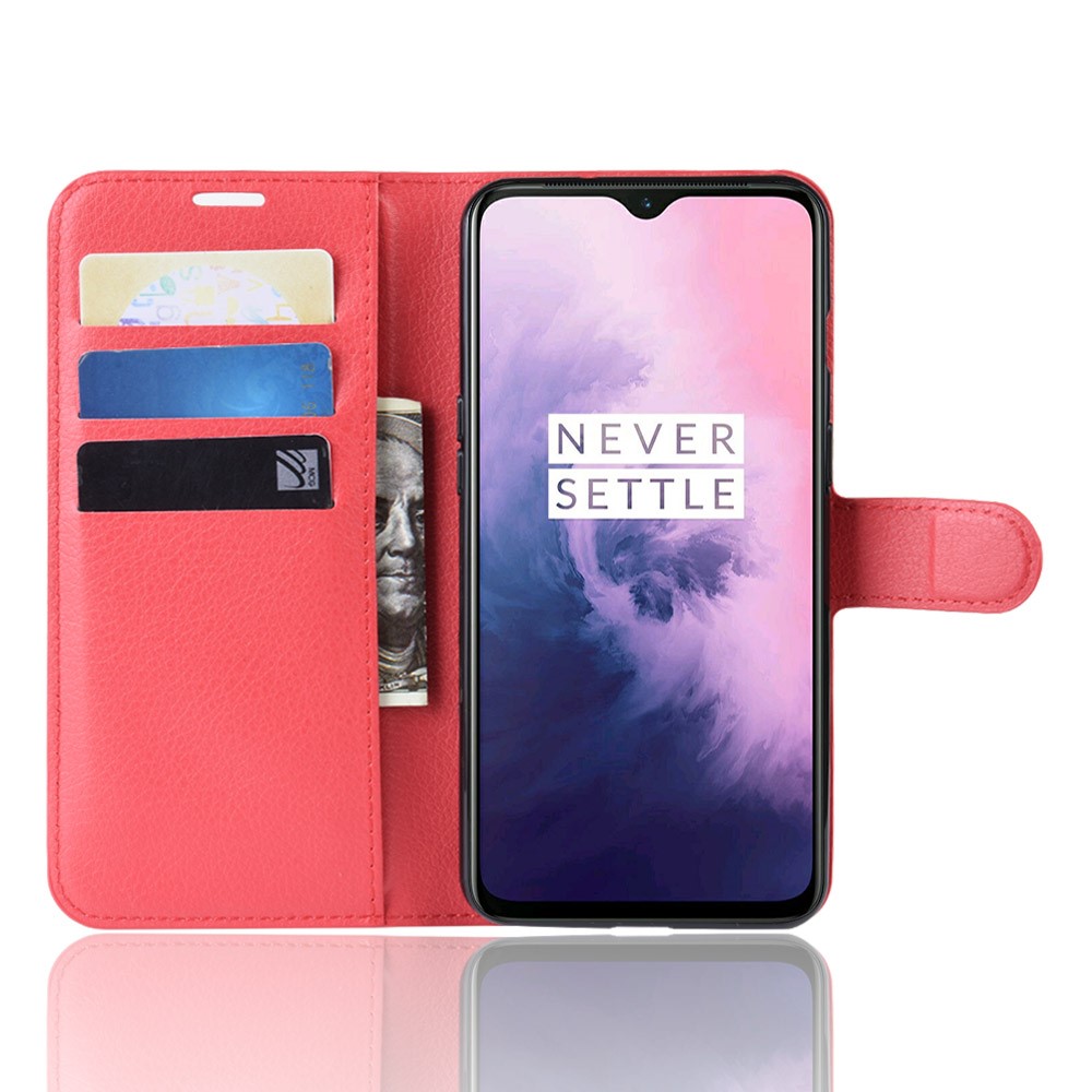  OnePlus 7 - Litchi Plånboksfodral - Röd