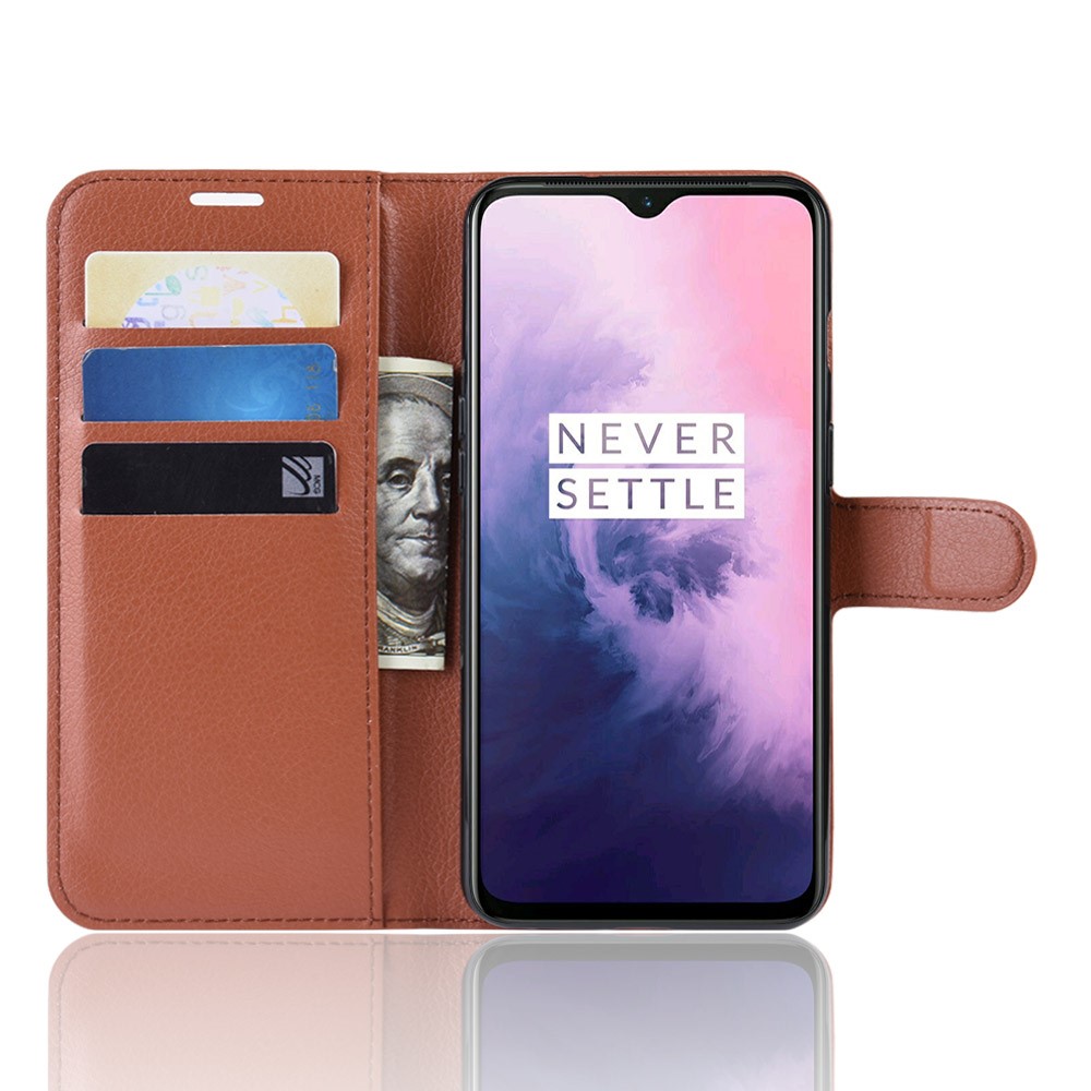  OnePlus 7 - Litchi Plånboksfodral - Brun