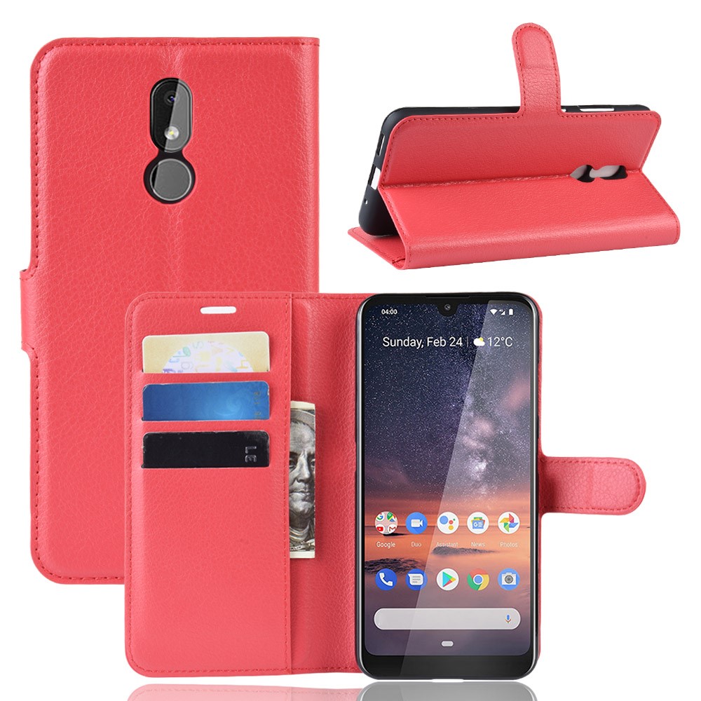  Nokia 3.2 - Litchi Plånboksfodral - Röd