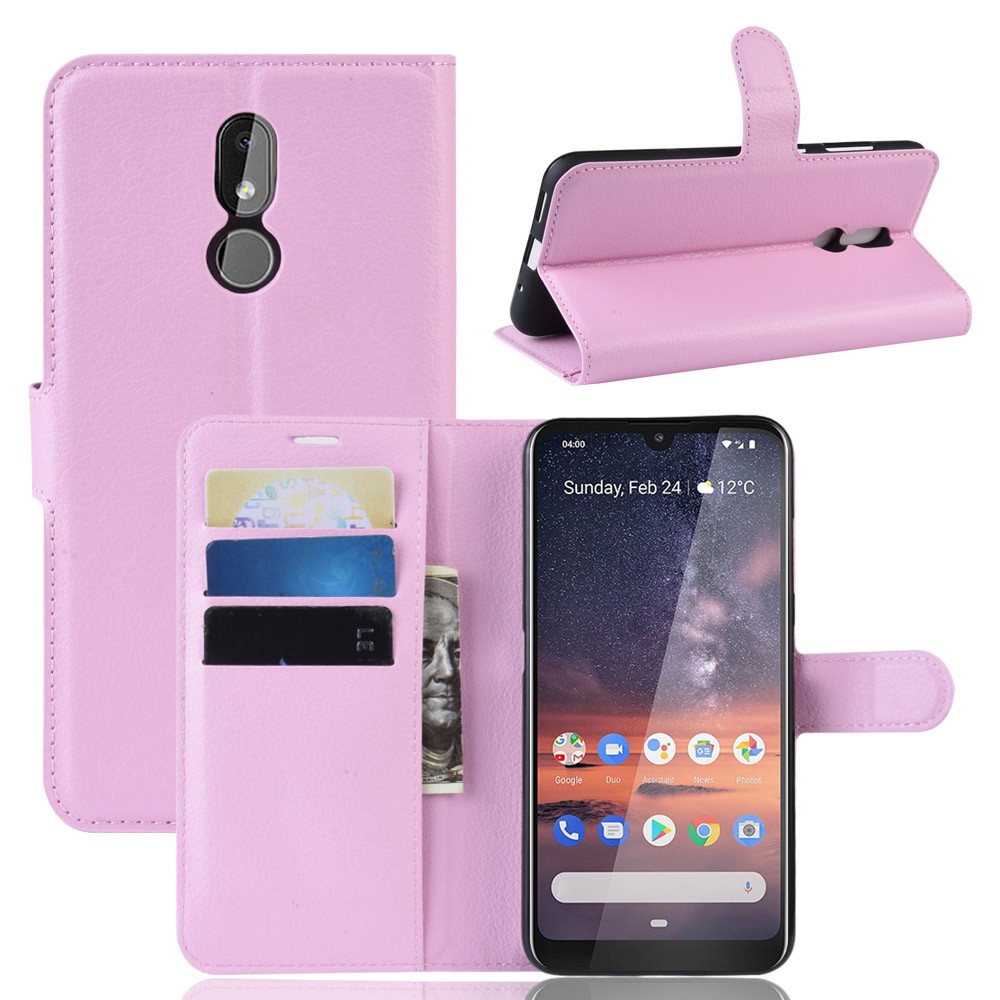  Nokia 3.2 - Litchi Plånboksfodral - Ljus Rosa