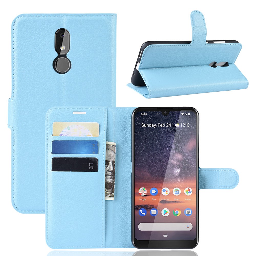  Nokia 3.2 - Litchi Plånboksfodral - Ljus Blå